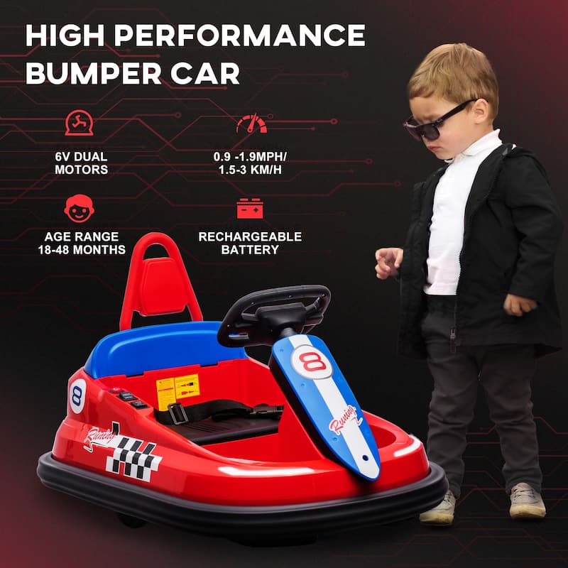 Aosom Bumper Car for Kids, 360° Rotation 6V Electric Ride on Bumper