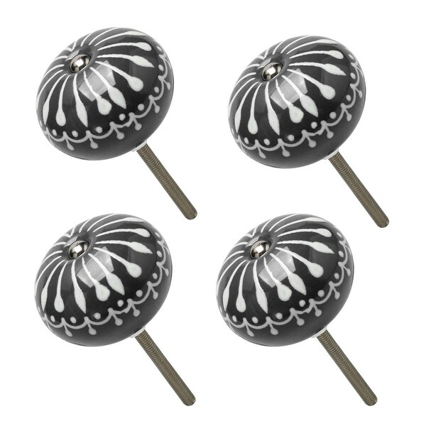 4pcs Ceramic Knobs Vintage Knob Drawer Pull Handle Furniture Door Desk Cupboard Wardrobe Dresser Decorative Black