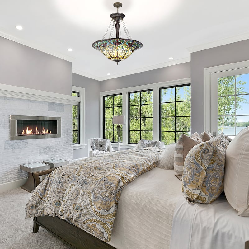 Ava River of Goods Multicolor Stained Glass and Metal 24-Inch Pendant Light with Adjustable Hanging Cord - 24" x 24" x 84"