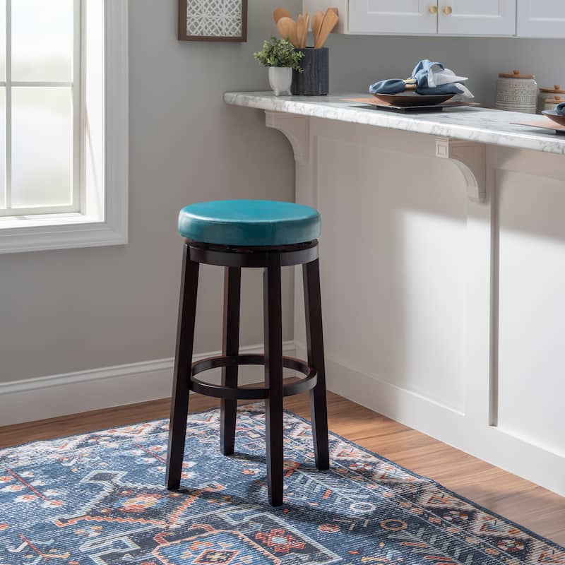 Linon Bennery Backless Teal Swivel Bar Stool