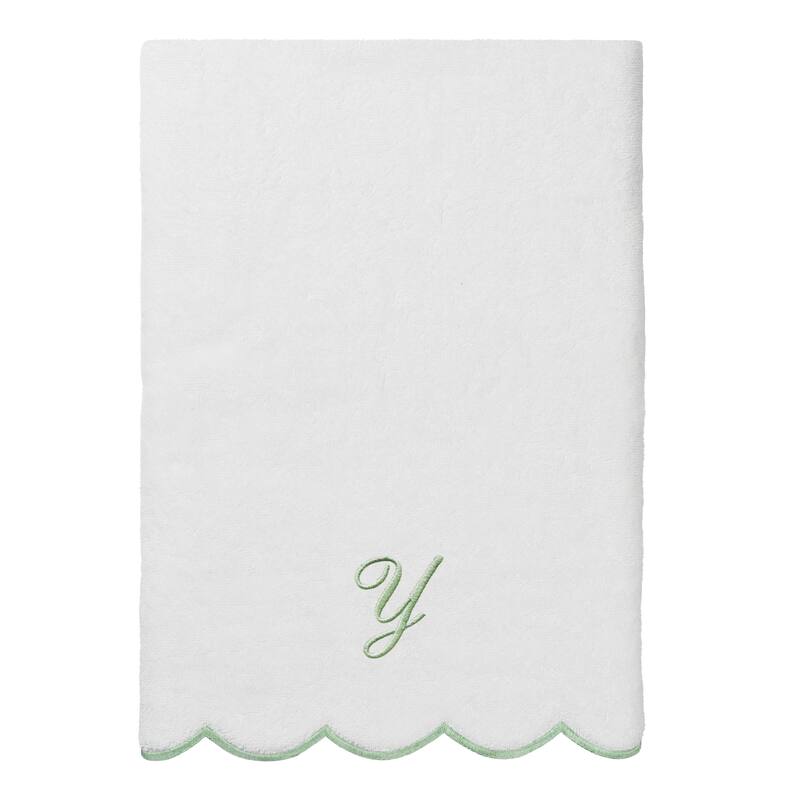 Authentic Hotel and Spa 100% Turkish Cotton Green ADORNIA Scallop Personalized 3 Piece Towel Set - 3 Piece Set