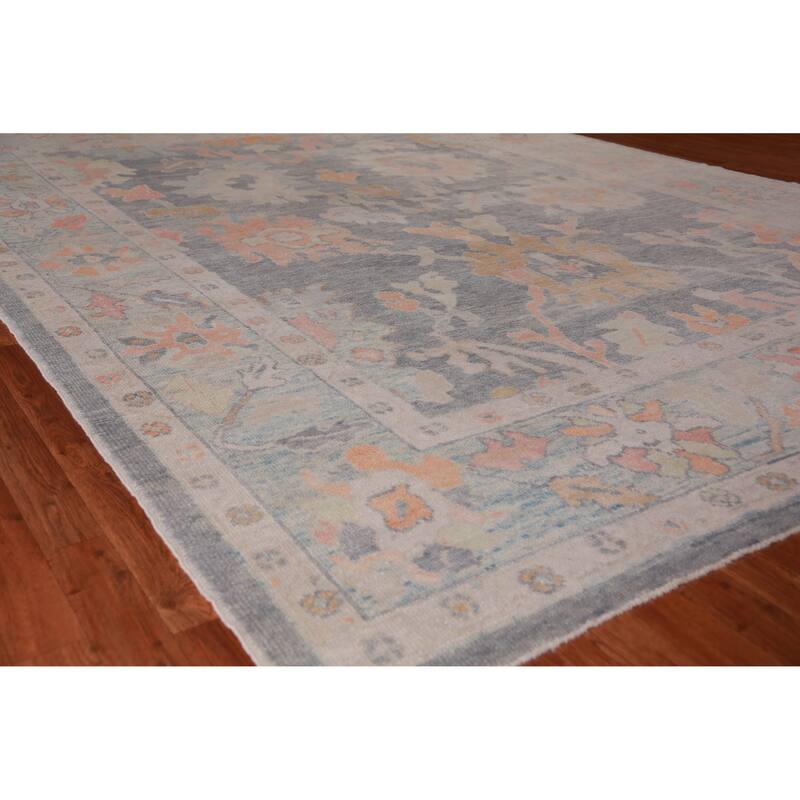 Hand Knotted Oriental 100% Wool Carpet Transitional All-Over Navy Blue & Blues Oushak Area Rug - 11' 10'' X 9' 0''
