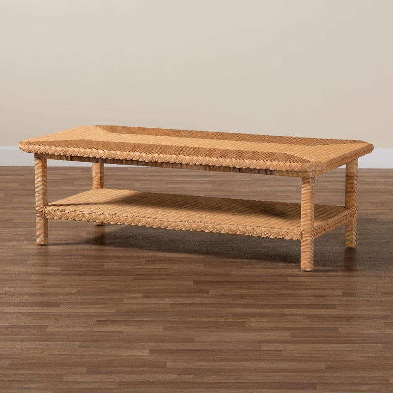Minahasa Bohemian Light Honey Braided Rattan Coffee Table