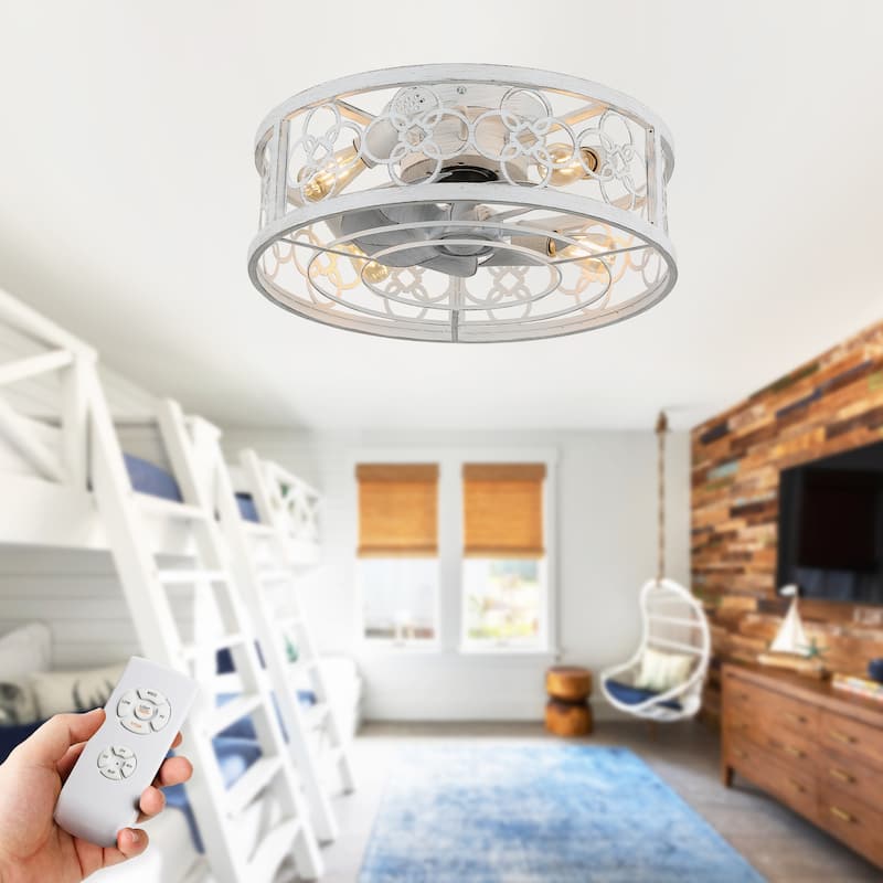 Bella Depot 20" Farmhouse Flush Mount Ceiling Fan, 3-Speed Reversible Caged Ceiling Fan with Light with Remote Control