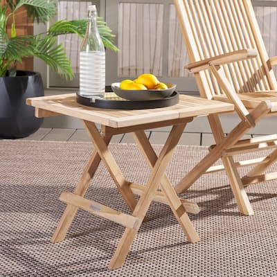 SAFAVIEH Outdoor Patio Furniture Saba Solid Teak Wood Folding Square Table - 20"W x 20"D x 20"H