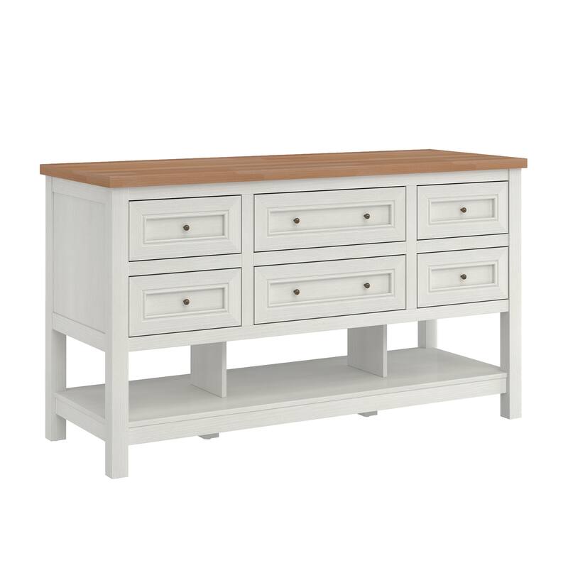 Walker Edison Modern Free-Standing Kitchen Island with 6 Drawers, White