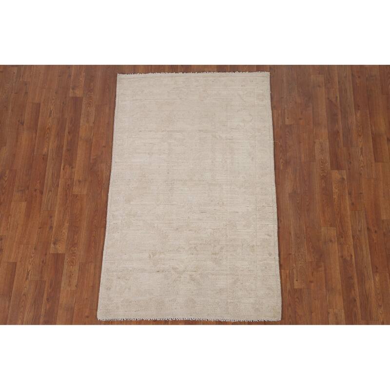 Hand Knotted Oriental 100% Wool Carpet Transitional All-Over Beige & Ivories Oushak Area Rug - 5' 0'' X 3' 2''