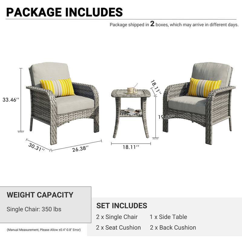 XIZZI 3-Piece Outdoor Wicker Patio Chair Set with Side Table
