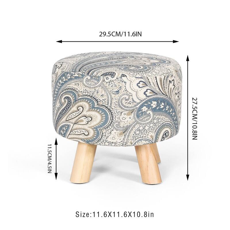 Asense Round Ottoman Foot Rest Stool Linen Fabric Padded (Set of 4)