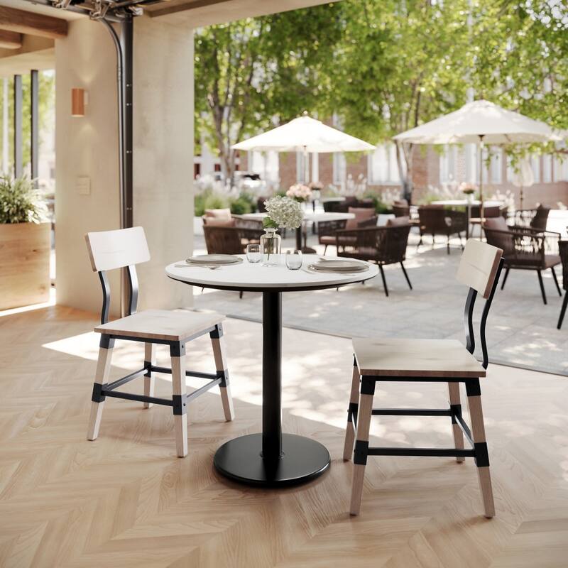 Commercial HPL Tabletop with Table Height Round Base