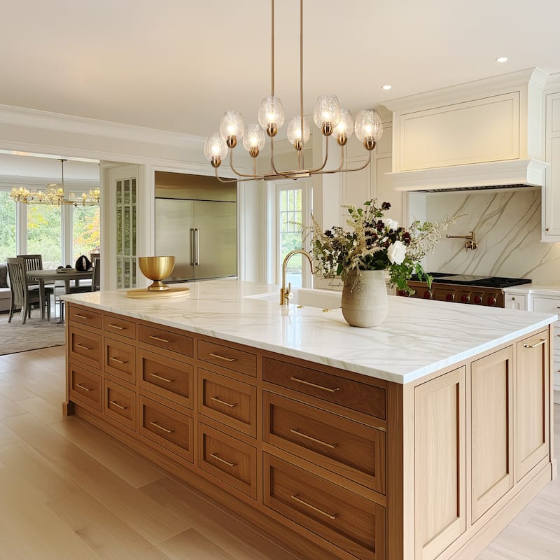 Modern 8-Light Gold 42 IN. Chandelier Textured Glass Kitchen Island Light - W 42" x H 16"