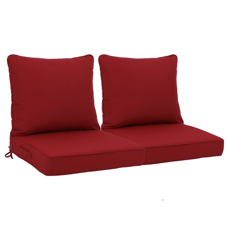 24x24 Inch Outdoor Deep Seat Cushion Set-Waterproof Fade-Resistant Patio With Removable Covers,Adjustable Straps & Handles - Red