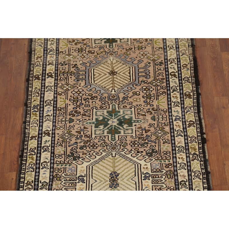 Tribal Gharajeh Persian Vintage Runner Rug Hand-Knotted Wool Carpet - 3'7"x 9'7"
