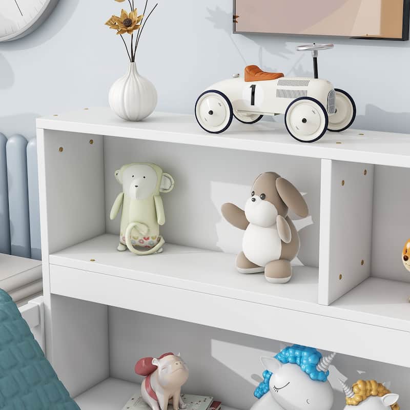 Twin Floor Bed with Bedside Bookcase Shelves