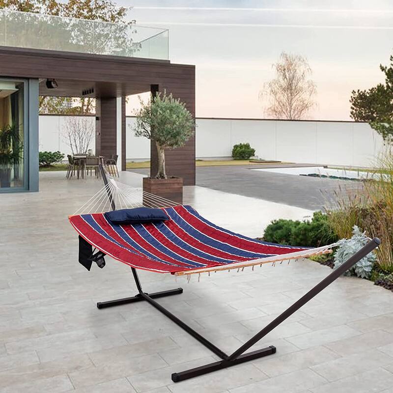 Outdoor Cotton Rope Hammock with 12FT Steel Stand