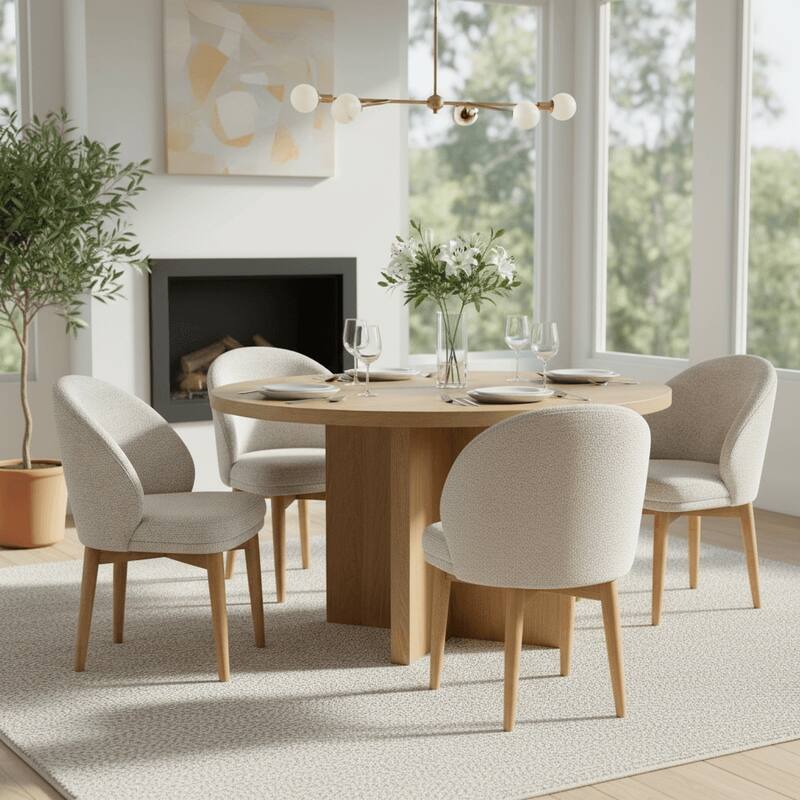 Upholstered Barrel Dining Chair With Oak Solid Wood Legs (Set of 4)