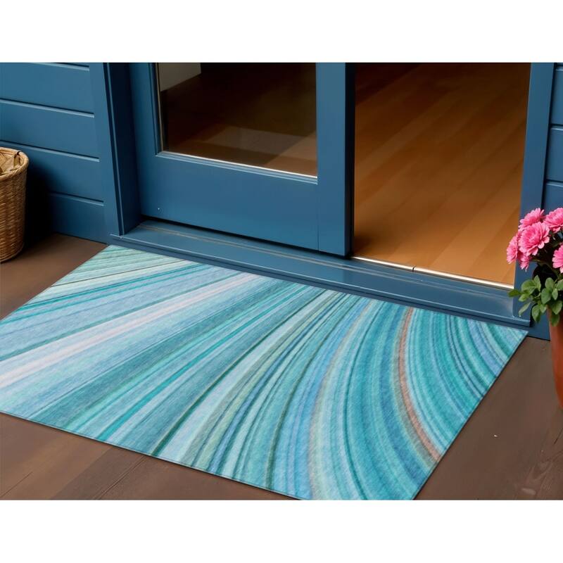 HomeRoots Abstract Transitional Rectangle Outdoor Rug - 3' x 5'