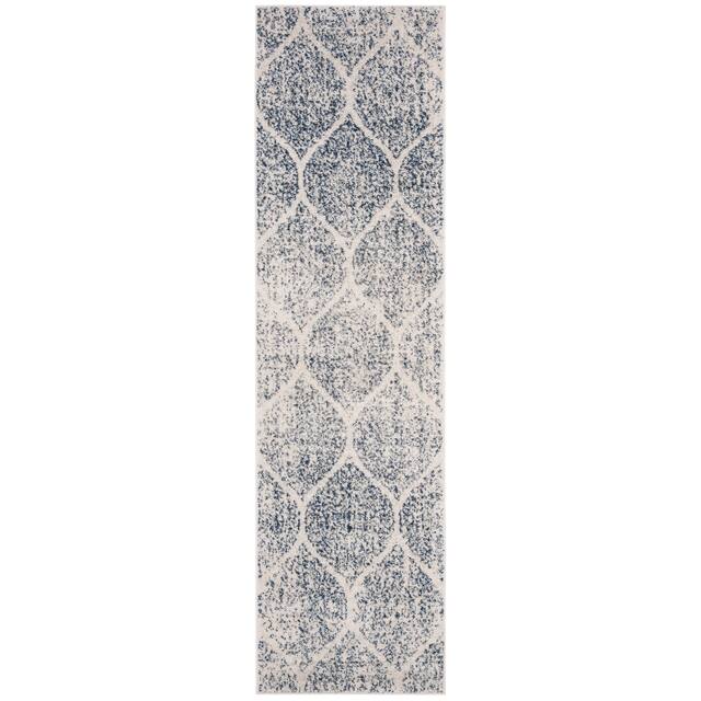 SAFAVIEH Madison Stella Boho Chic Ogee Trellis Rug - 2'3" x 12' Runner - Cream/Royal Blue