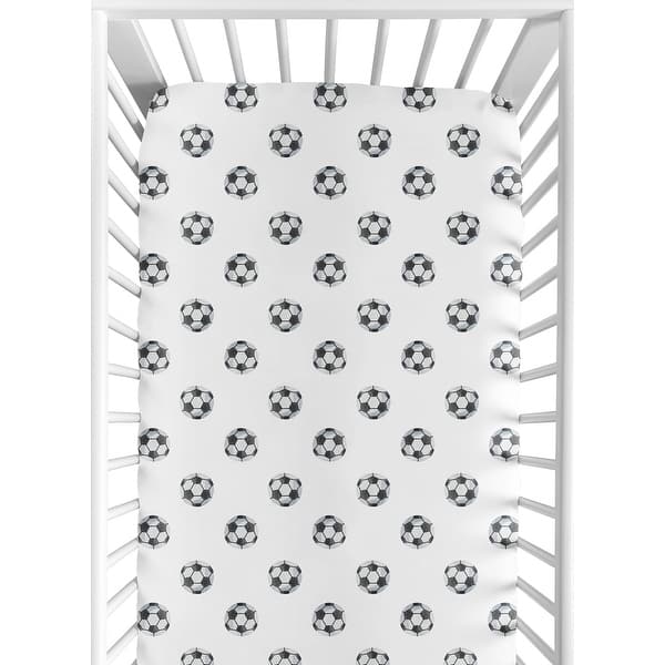 slide 2 of 6, Sweet Jojo Designs Black and White Soccer Ball Boy Fitted Crib Sheet for Sports Theme Watercolor Vintage Sport Themed Collection