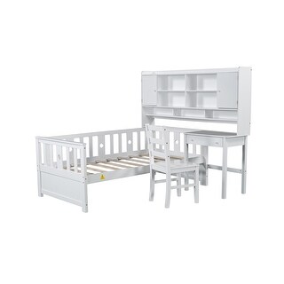 Platform Bed Sets, Twin Bed with Desk and Chair, White