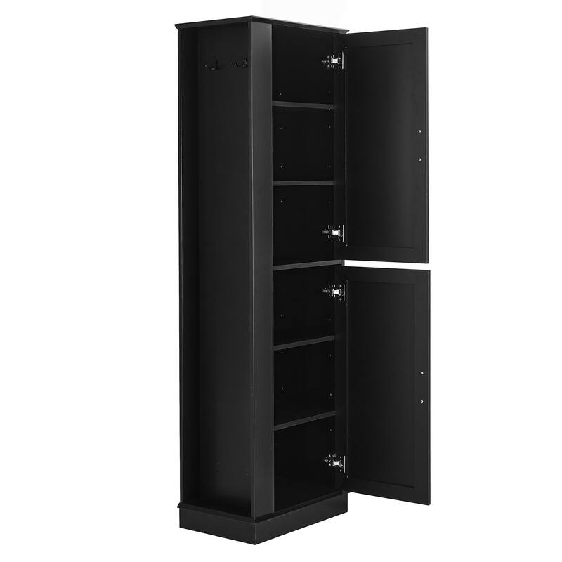 GDFStudio - Arden Tall Freestanding Bathroom Storage Cabinet with Hooks and Adjustable Shelves