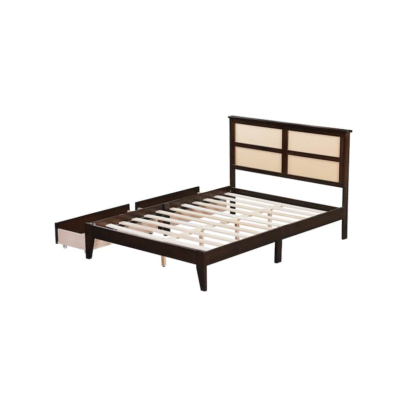 Wood Bed with Two Storage Drawers
