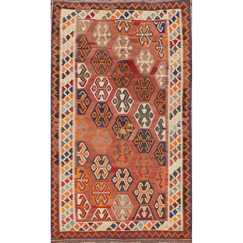 Kilim Qashqai Persian Vintage Rug Flatweave Oriental Wool Carpet - 4'11"x 8'11"