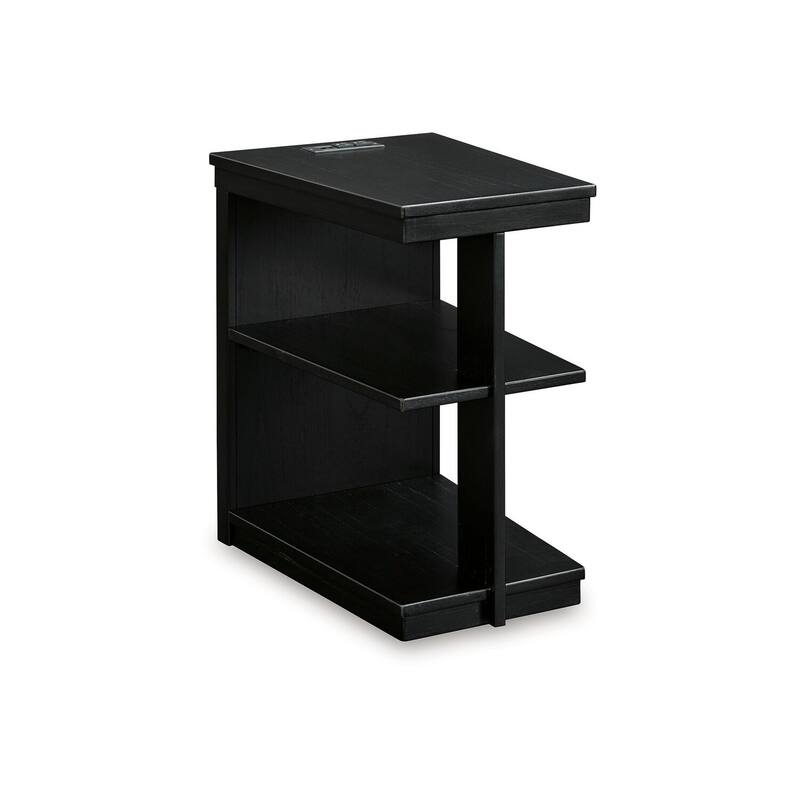 21.38 in. Black Rectangle Wood End Table with USB Charging Ports