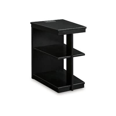 21.38 in. Black Rectangle Wood End Table with USB Charging Ports