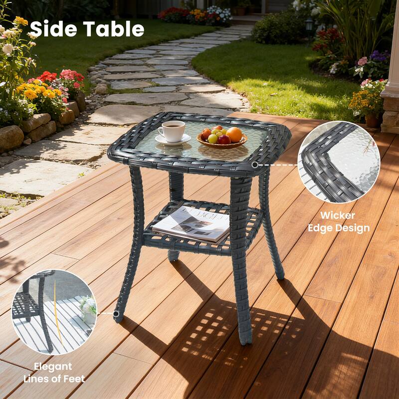 HOOOWOOO Outdoor Patio Rattan Wicker Side Table