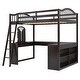 preview thumbnail 7 of 16, Espresso Full Size Wooden Loft Bed with Tri-fold Mirror, Solid Wood Bed with Desk and Shelves
