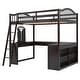 preview thumbnail 8 of 16, Full Size Solid Wood Loft Bed with U-shaped Desk & Storage Compartments, Space Saving Bedframe with Tri-fold Mirror, Espresso
