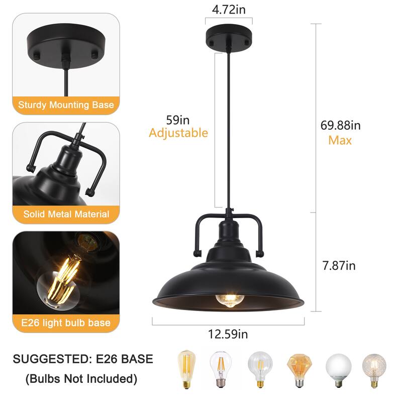 60-Watt 1-Light Pendant Light with Dome Shade for Kitchen Island, Classic Semi Flush Mount Chandelier for Dining Room