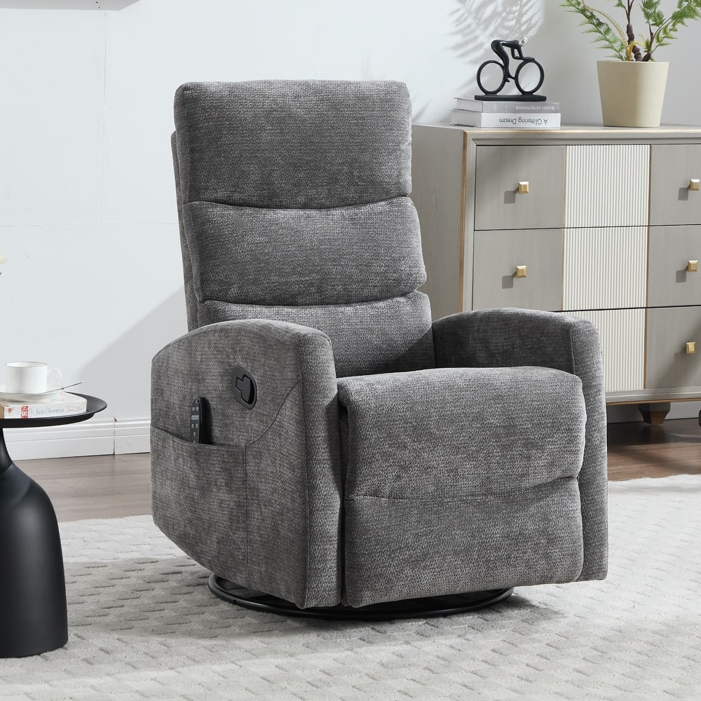 Heat Massage Manual Recliner Chair With Rocker And Swivel In Fabric
