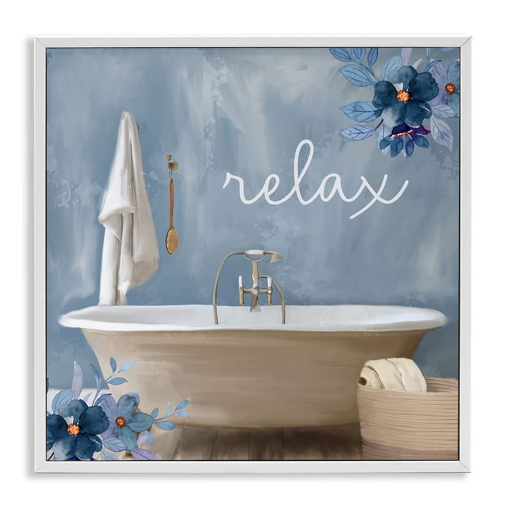 Stupell Blue Floral Relax Bathroom Scene Framed Giclee Texturized Wall Art, Design By Kim Allen