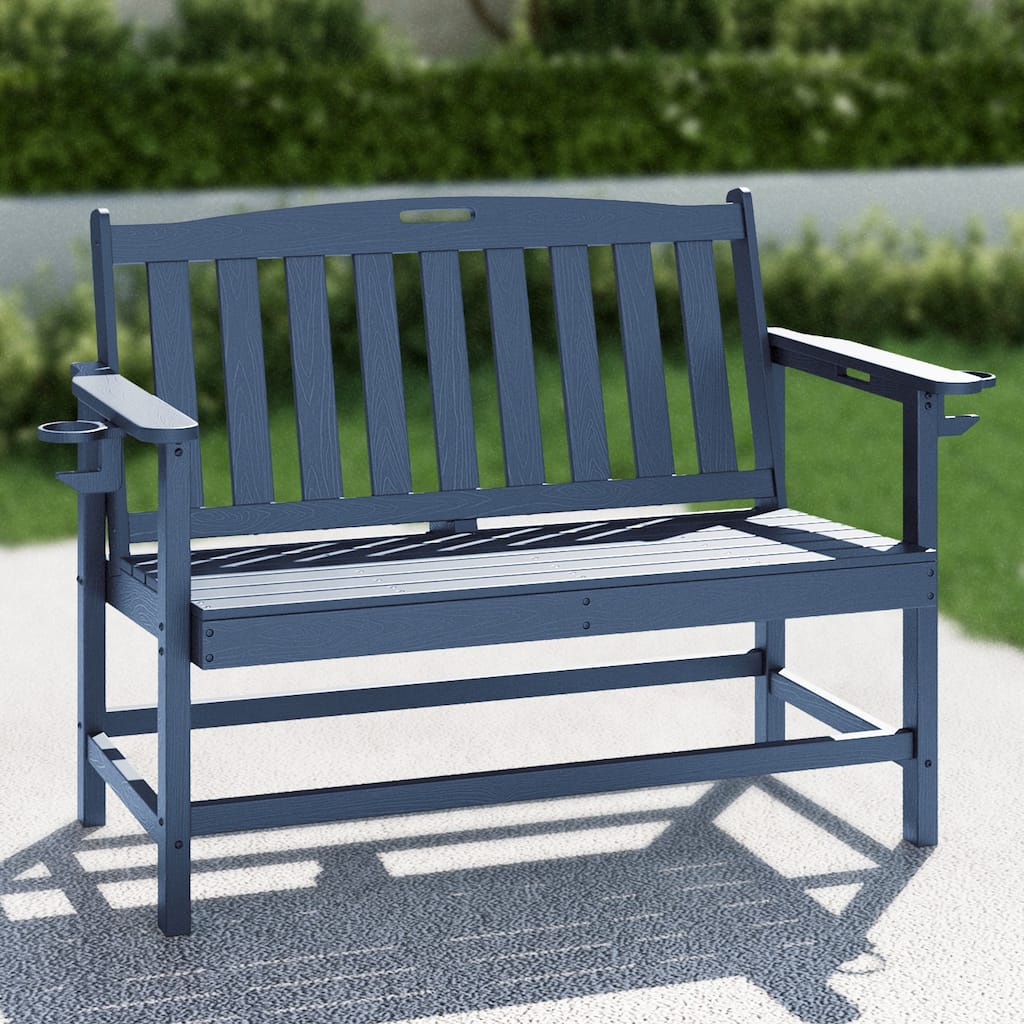 MAISON ARTS 50 Inch HDPE Outdoor Bench, All Weather 2 Seat Garden Bench with Reinforced Support Structure