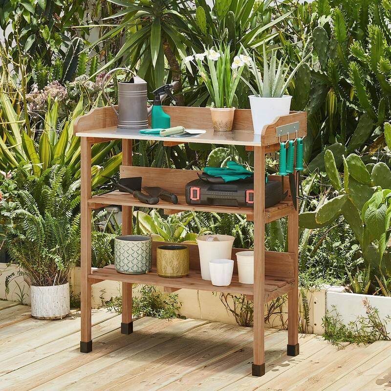 Yaheetech Outdoor Potting Bench Table Station with Storage Shelf