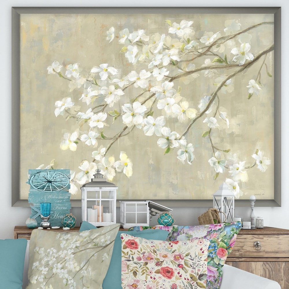 Designart "Dogwood in Spring Neutral" Farmhouse Framed Art Print