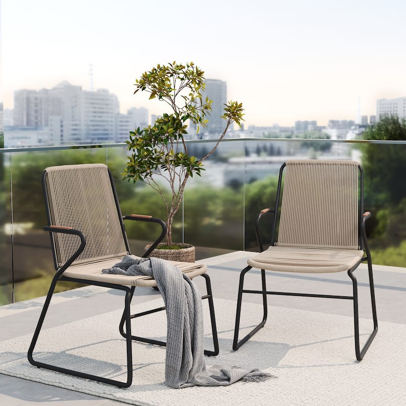 Moonstone Modern Outdoor Rope Weave Club Chair (Set of 2) by Christopher Knight Home - Light Brown