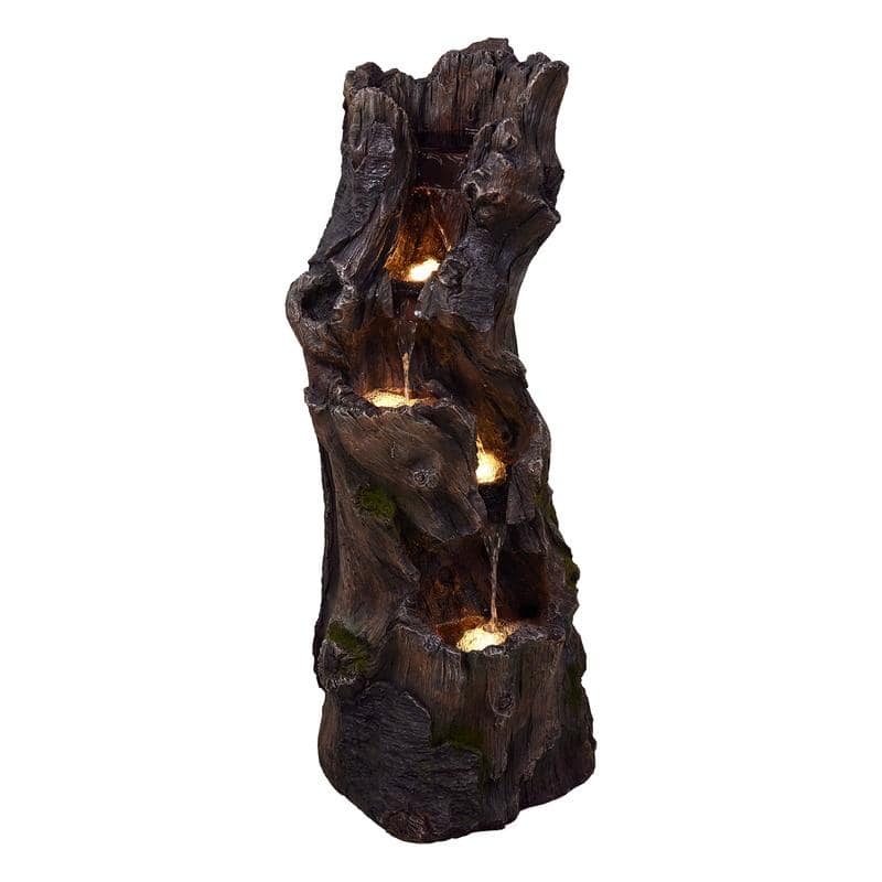 3 Tier Log Look Outdoor Water Fountain with Natural Stream Sound and Lights