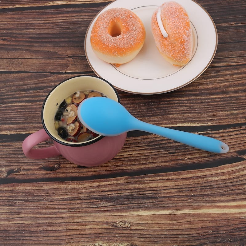 Silicone Dinner Dessert Spoon Serving Eating Utensil - 7.9" x 1.8"(L*W) - Blue