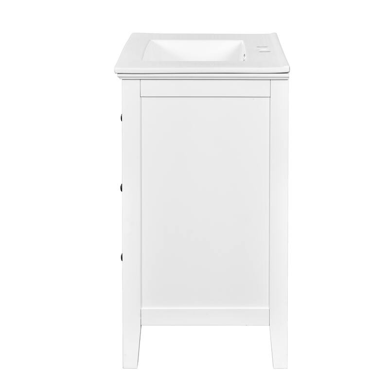 Modern Simple Bathroom Cabinet Freestanding Bathroom Vanity with Ceramic Sink, Tip-out Drawer, 2 Drawers and Side Door Organizer