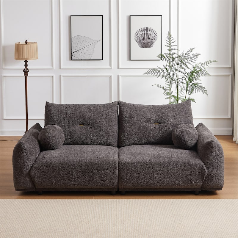 2 Piece Lamb's wool Loveseat Set with 2 Cushions and 2 Ball Pillows
