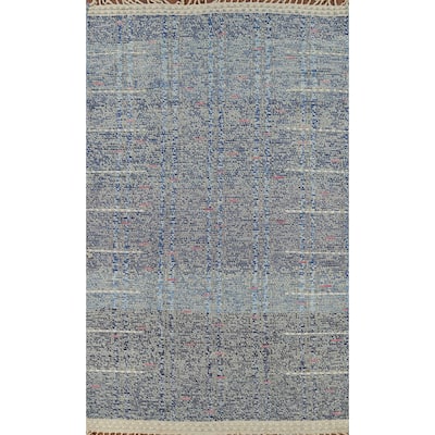Gray & Blue Striped Moroccan Area Rug Hand-Knotted Wool Carpet - 5'9"x 9'8"