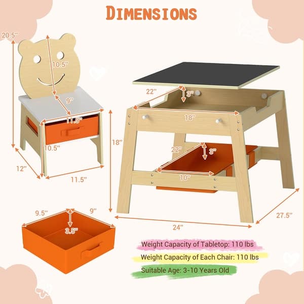 Costway 5-in-1 Kids' Table & Chair Set with Chalkboard, Whiteboard, 3 - See Details