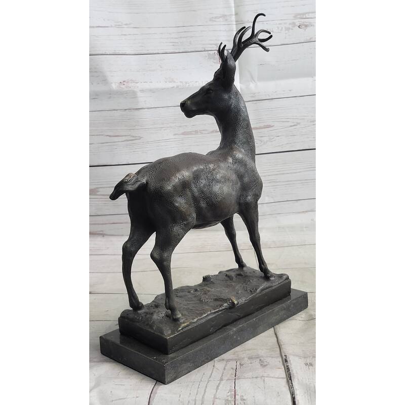 Elk Reindeer Stag Buck Hot Cast Bronze Figure Sculpture On Marble Base By Milo