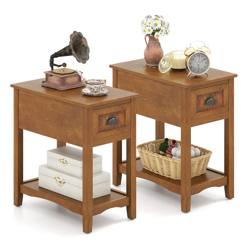 Gymax Set of 2 Contemporary Side End Table Compact Table w/ Drawer - 13'' X 22'' X 23'' (L X W X H)