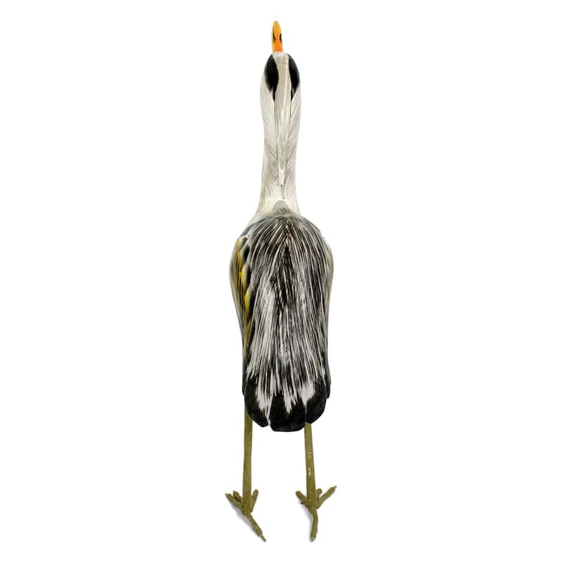 Wood Great Blue Heron Figurine - Hand Carved Coastal Bird Sculpture, Elegant Wading Bird Decor - 11" tall x 6" wide x 2.2" deep