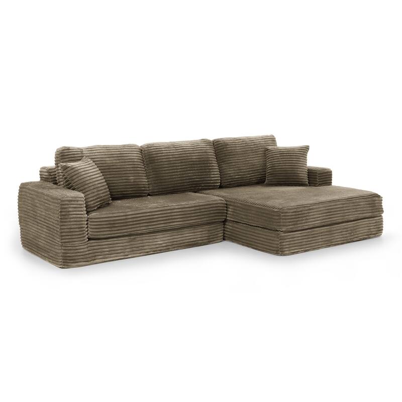 L Shape Modular Sectional Sofa with Chaise Lounge, Corduroy Foldable Sectional Sofa, Compression Sofa, Unfold into a Bed