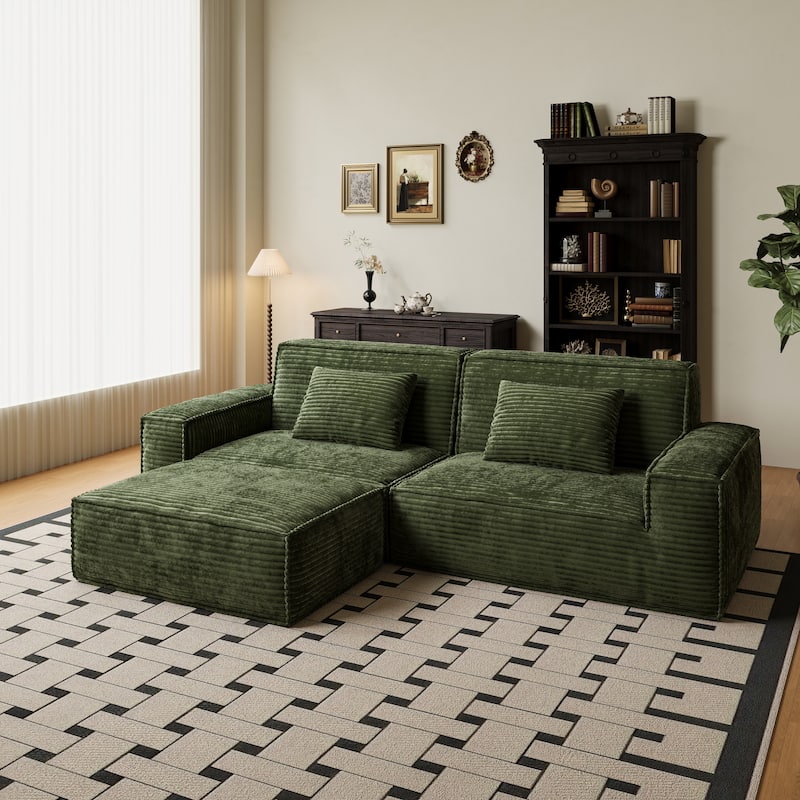 Anmytek Extra Large Plush Modern Striped Fabric Vacuum-Compressed Sofa - Full Sponge High Rebound Green - Green